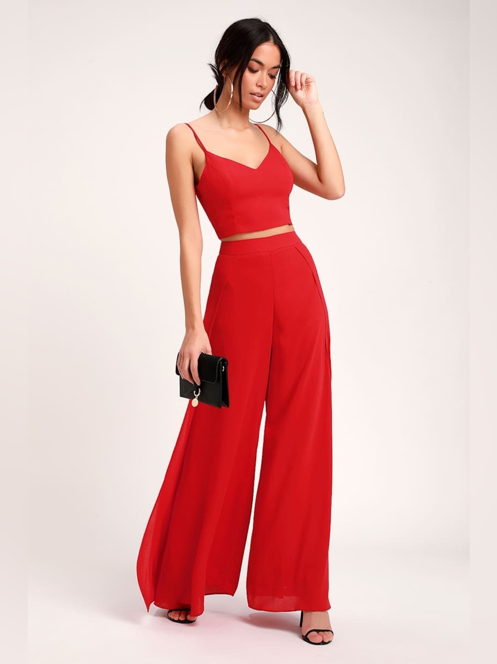 Lulu's Out Tonight Red Two-Piece Jumpsuit Size Small
